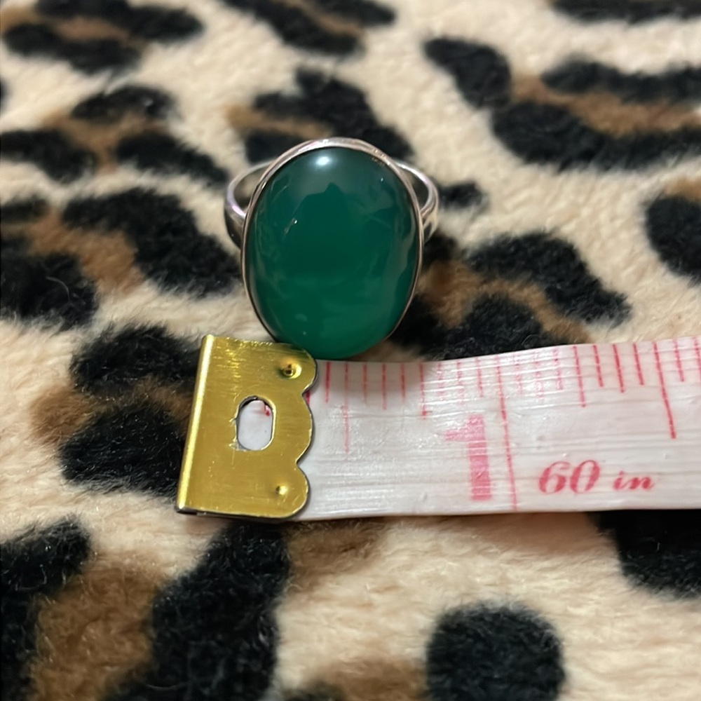 Sterling Silver GREEN Ring Glass 💚 Jewelry 8 Boho Oval Classic Verde Fashion - Picture 11 of 15
